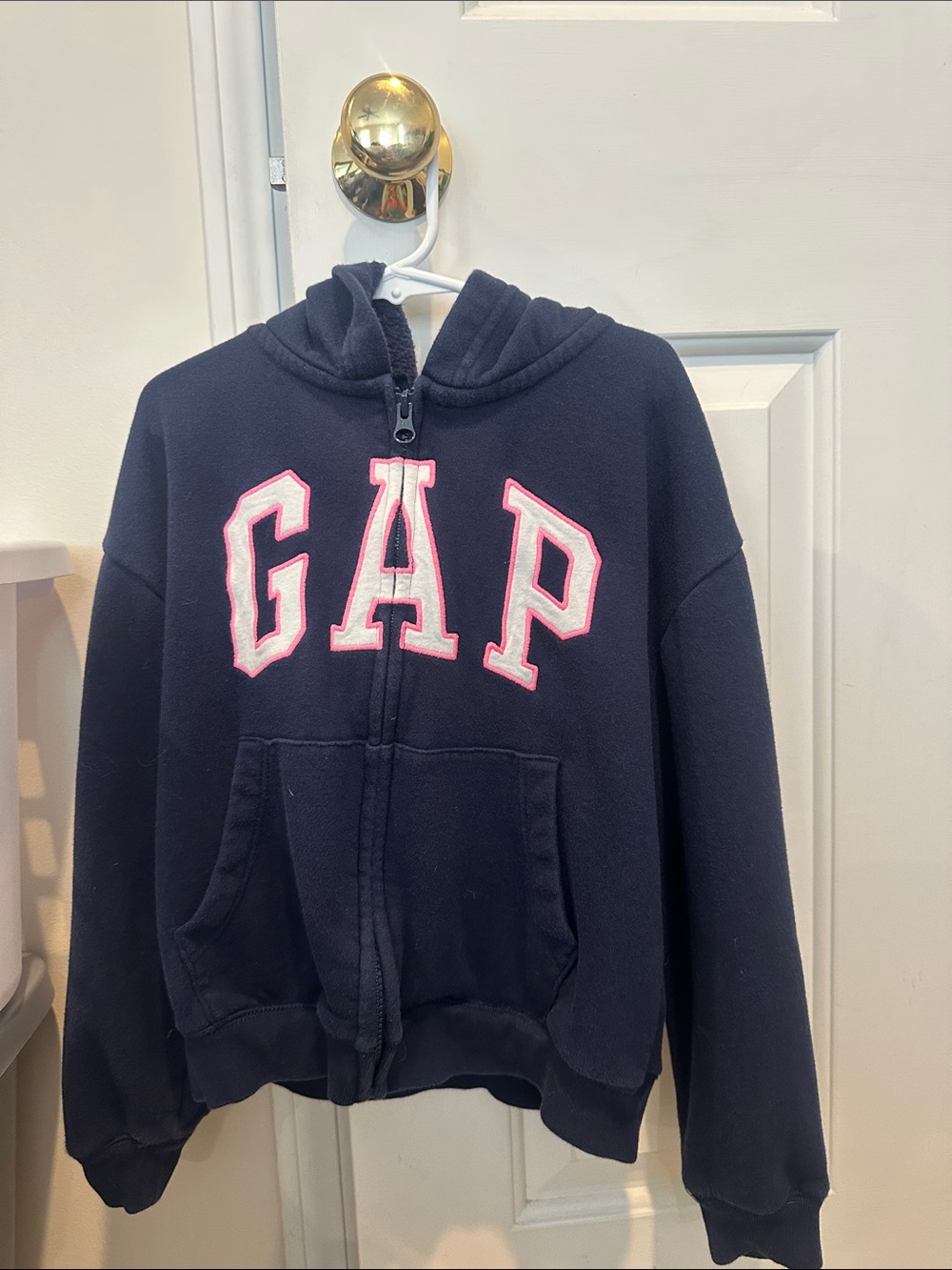 GAP Girls Navy Zip Hoodie with Pink Lettering